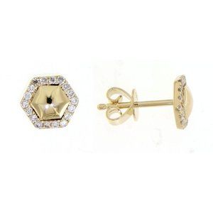 Real Diamond Hexagon Style Little Stud Earrings